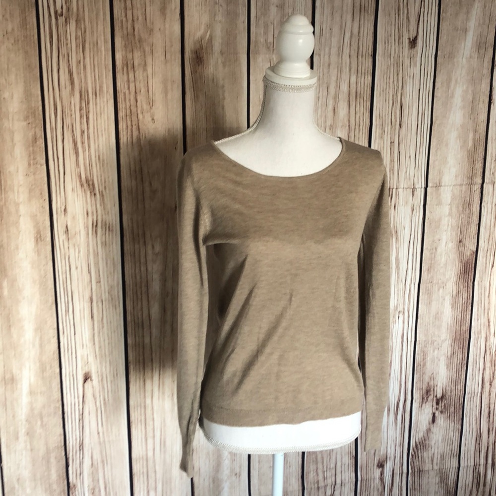 Neslay Taupe Top Fringe & Mock-lace Back Sz Small